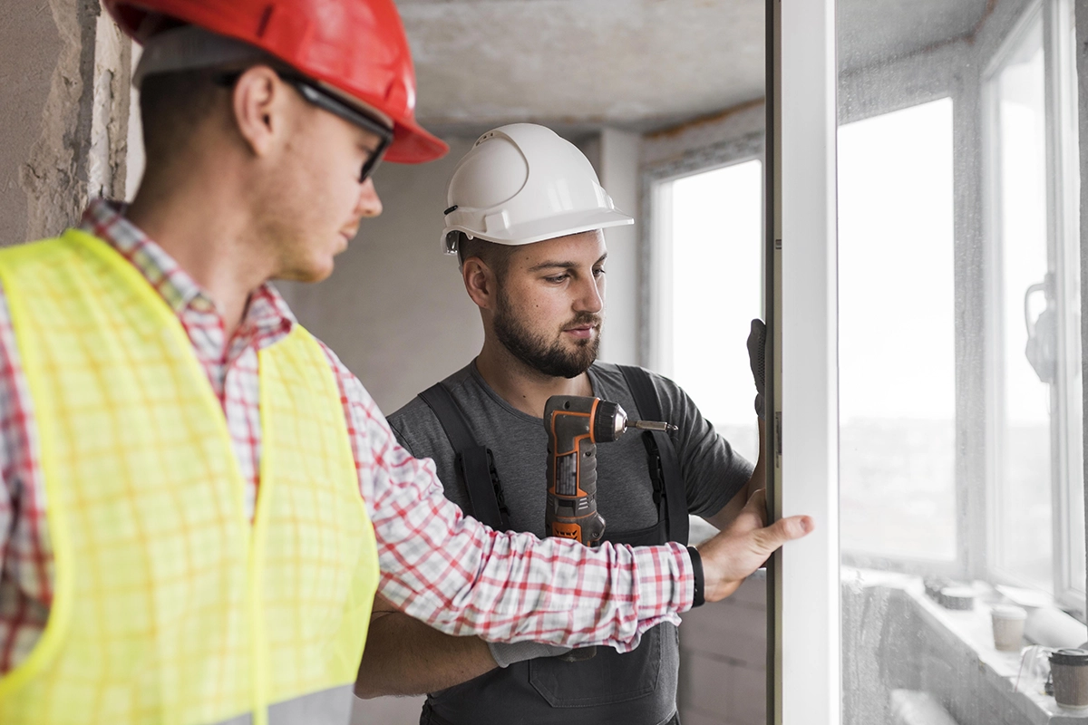 close up men working together